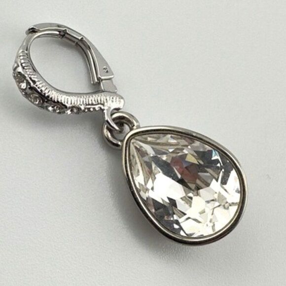 Signed Givenchy Silver tone Teardrop Earrings with Swarovski Crystals - Picture 2 of 6
